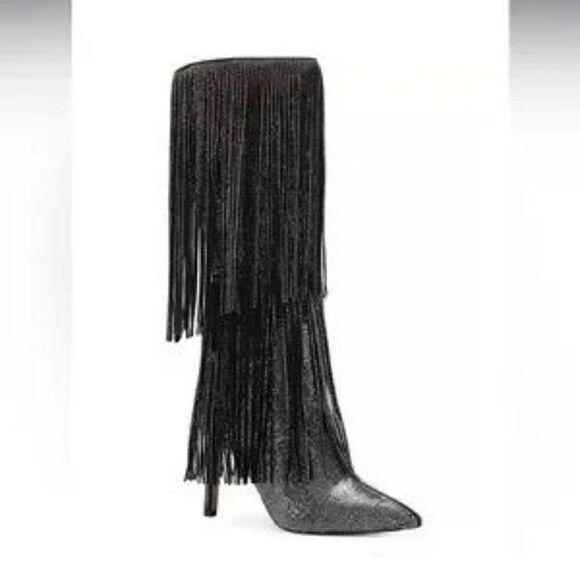 INC International Concepts Ishani Fringe Boots- Black MC- Size 7 M (Medium) NIB